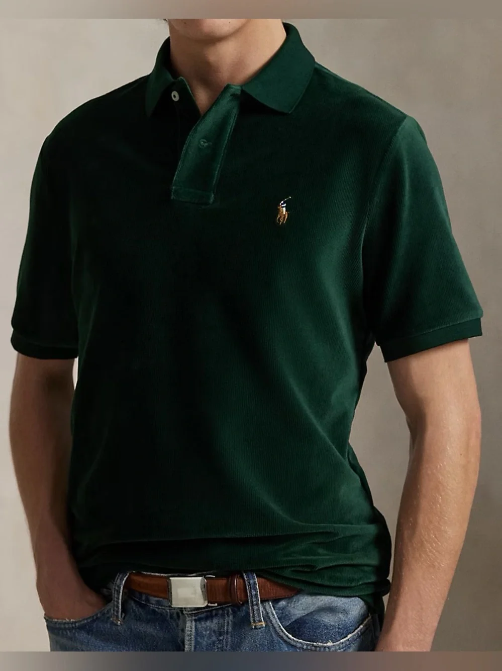 Polo Ralph Lauren Classic Fit Knit Corduroy Polo Shirt in College Green Size XL